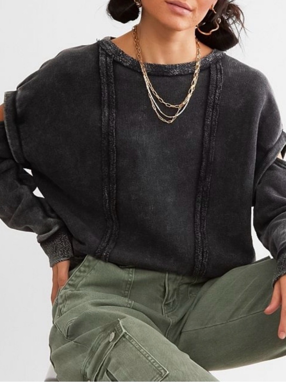 Gilded Intent Washed Black Knit Pullover Sweater